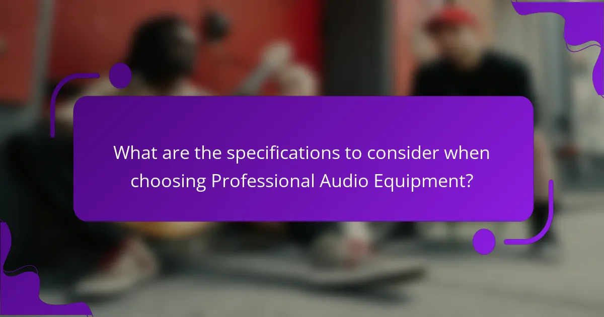 What are the specifications to consider when choosing Professional Audio Equipment?